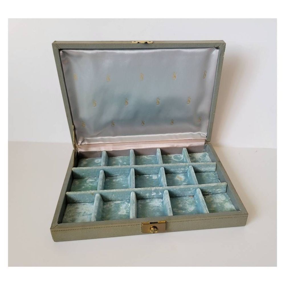 Vintage 1950's Blue Gray Large Jewelry Box Trunk